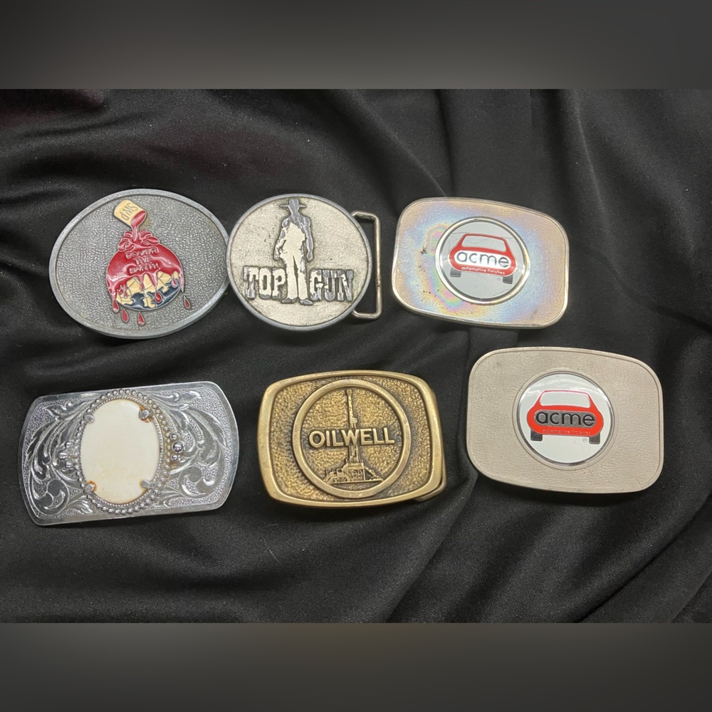 Assorted Lot of 6 of Vintage Belt Buckles Brass Silver Novelty